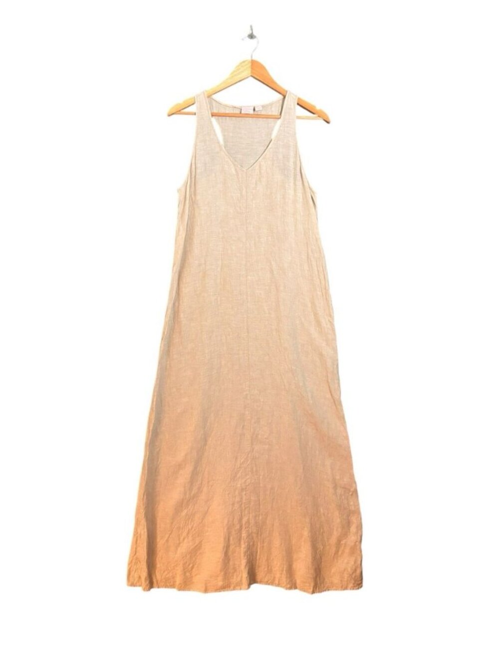 St. Tropez West 100% Linen Maxi Dress Women’s US 6 Beige Sleeveless V-Neck - Picture 2 of 10